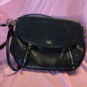 Michael Kors Black Crossbody Bag with Silver MK logo sku#78